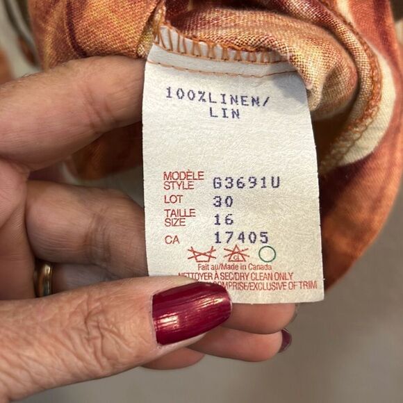 #577 Conrad C vintage linen, tropical short sleeve button-down top size 16 - Picture 11 of 11